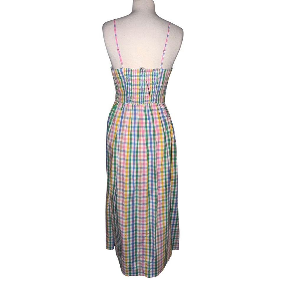 J.Crew Rainbow Gingham Midi Dress Multi Color Cotton Smocked NEW Womens 6 A7 - Picture 4 of 9